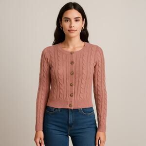 A303 • Cable Knit Button-Front Cropped Cardigan